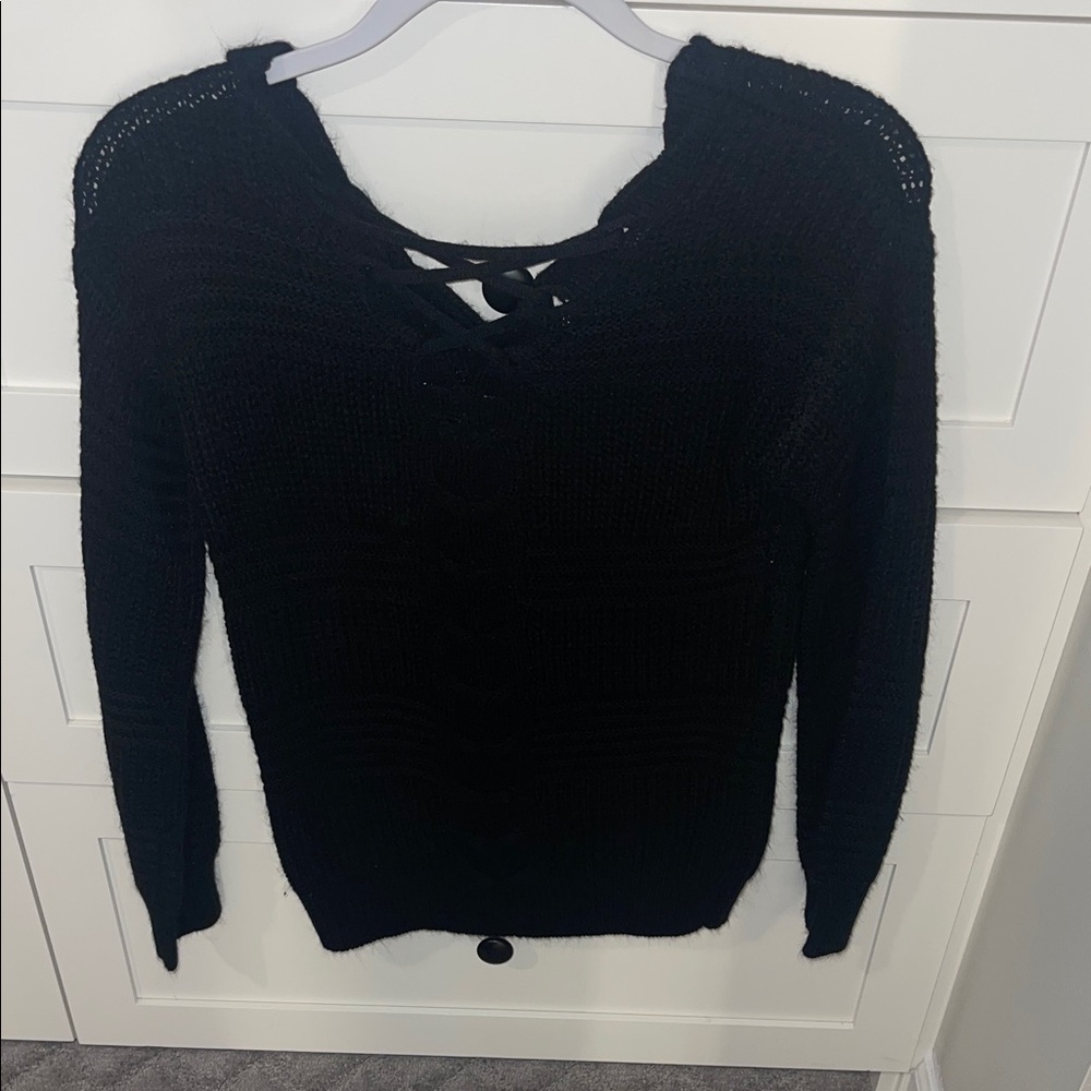 Tilly's Black Lace-Up V-Neck Sweater